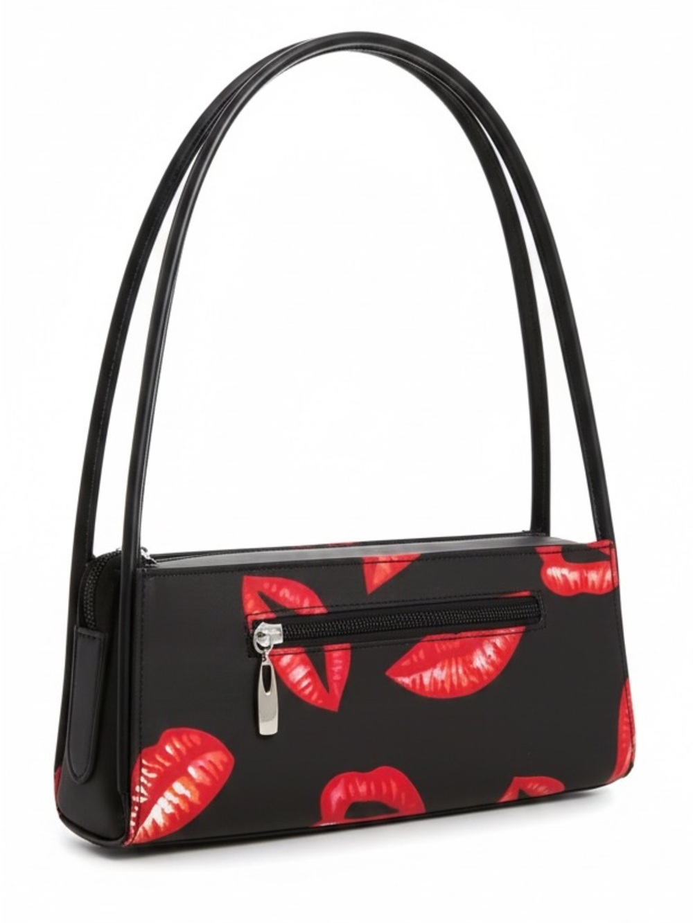 Black Shoulder Bag with Red Lip Motif - Women's Shoulder Bag - Picture 2 of 3